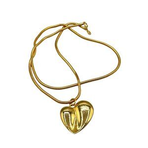 Vintage Carolee Heart Necklace 90s Long Snake Coil Chain Gold Tone Love Pendant